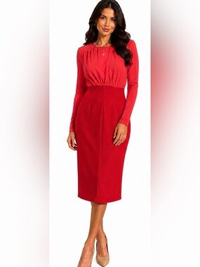 ASOS Red Long Sleeve Midi Dress NWT‎ Size US 4 UK 8 Elegant Occasion